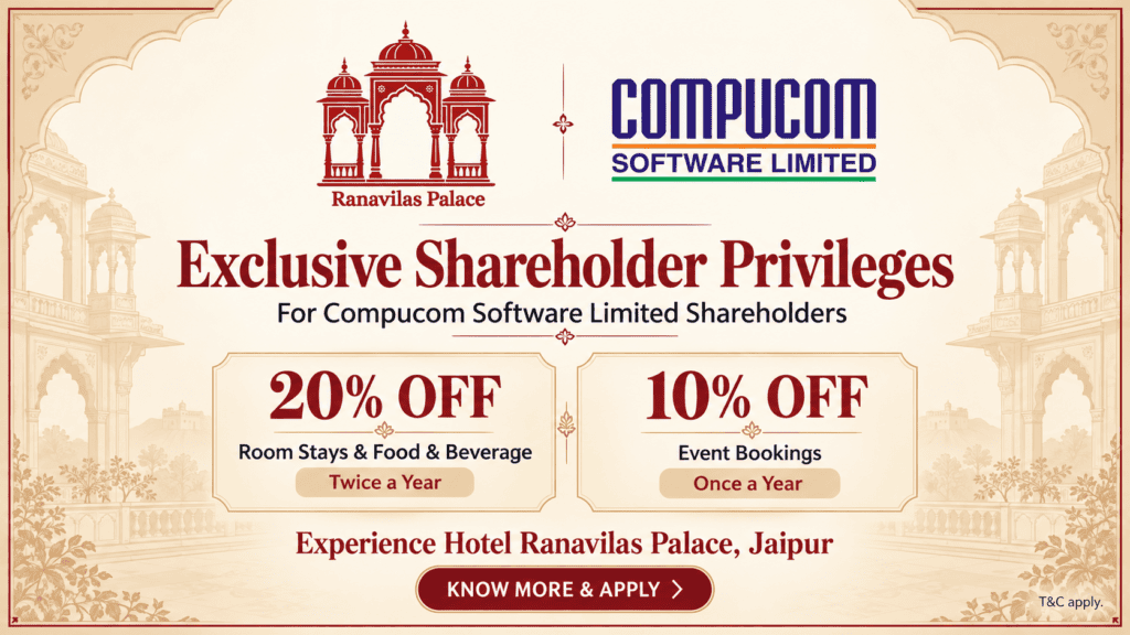 Compucom Software Limited shareholder benefits at Hotel Ranavilas Palace Jaipur